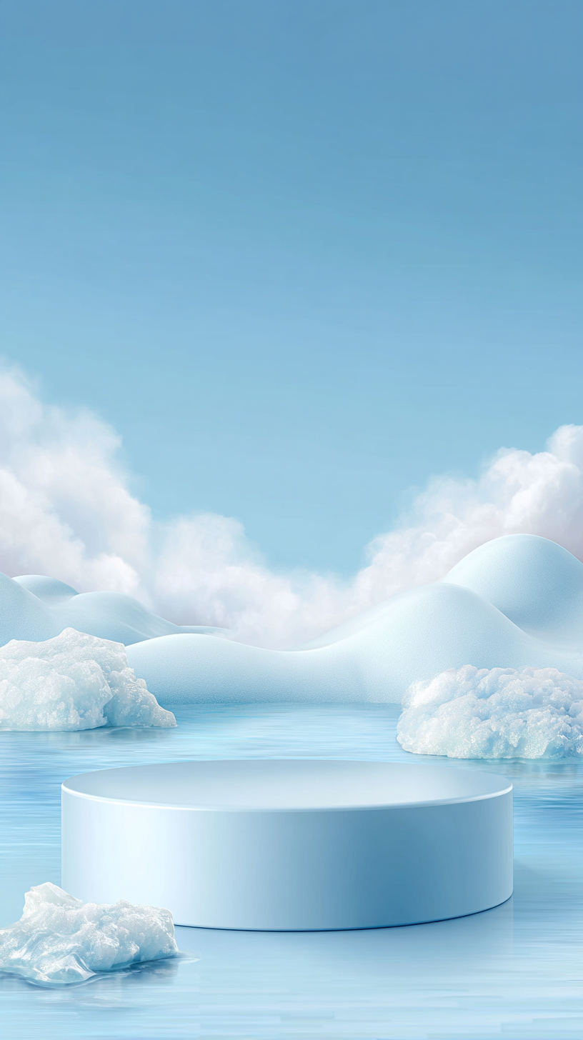 浅蓝冰雪极简展台电商背景