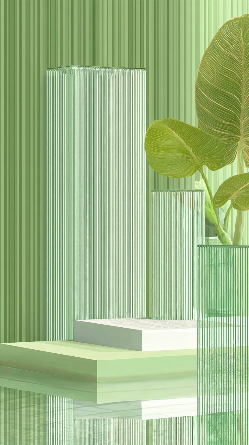 清透玻璃绿色电商背景