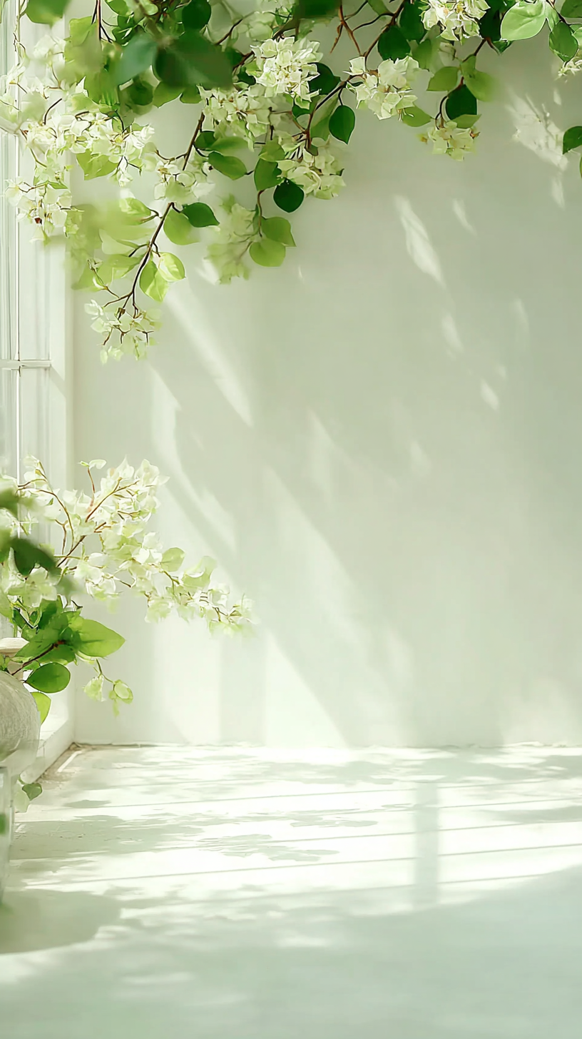 白色梦幻简约鲜花治愈背景