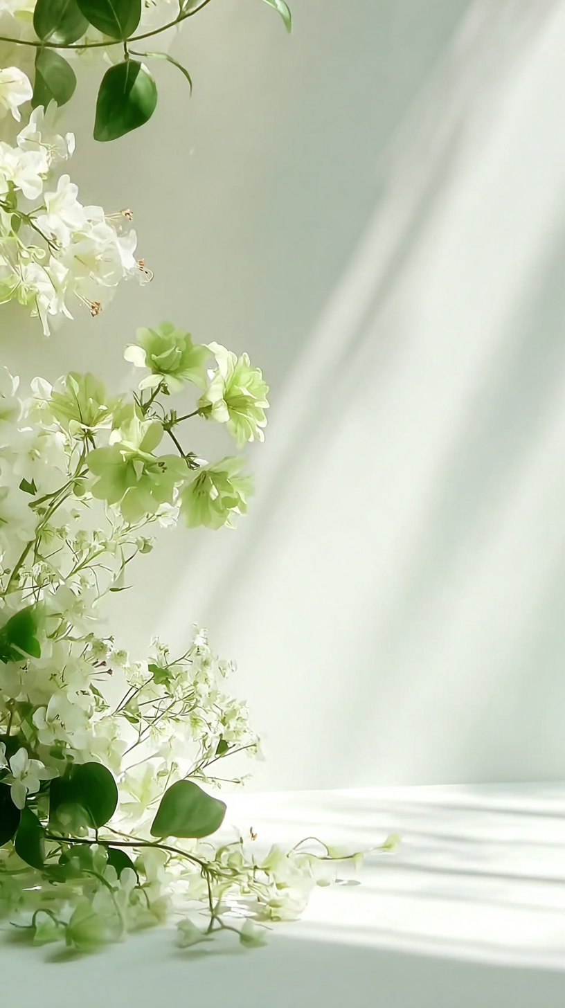白色梦幻简约鲜花治愈背景