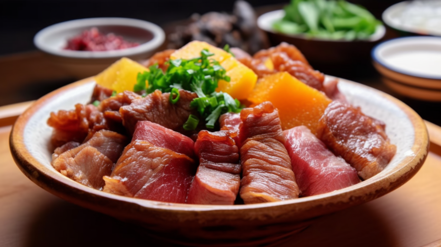 美味牛肉搭配蔬果