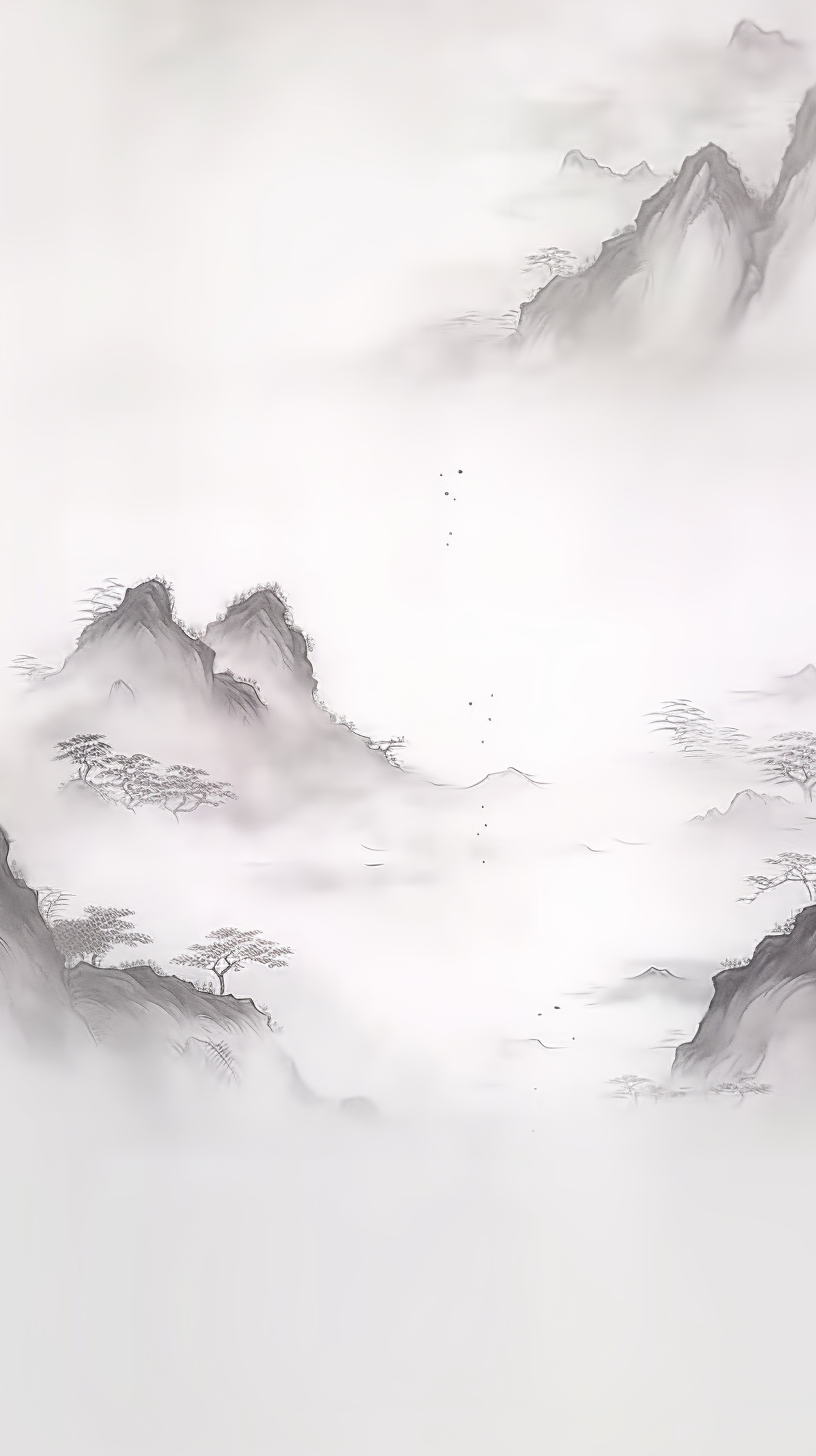 水墨风格的山脉风景图