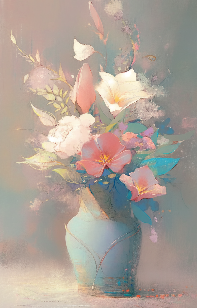精美手绘花瓶鲜花图