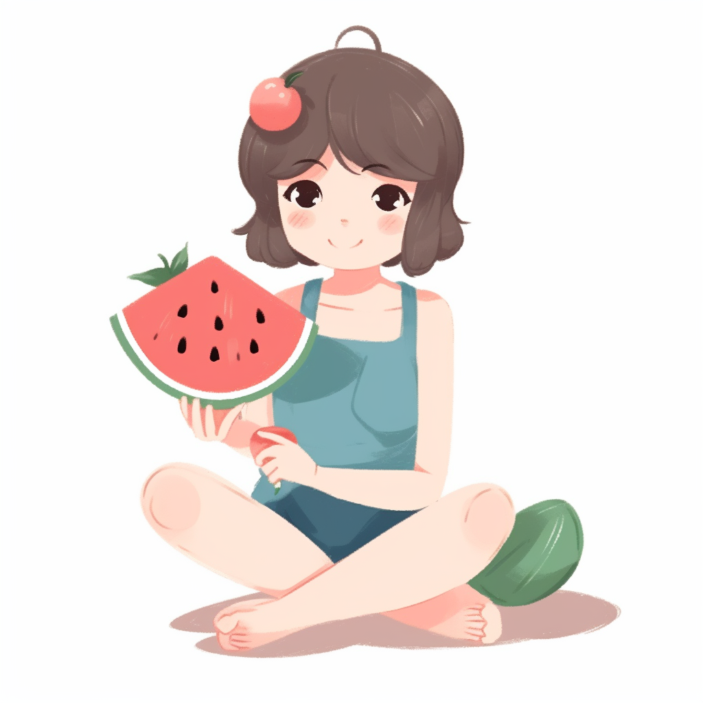 抱西瓜的可爱女孩