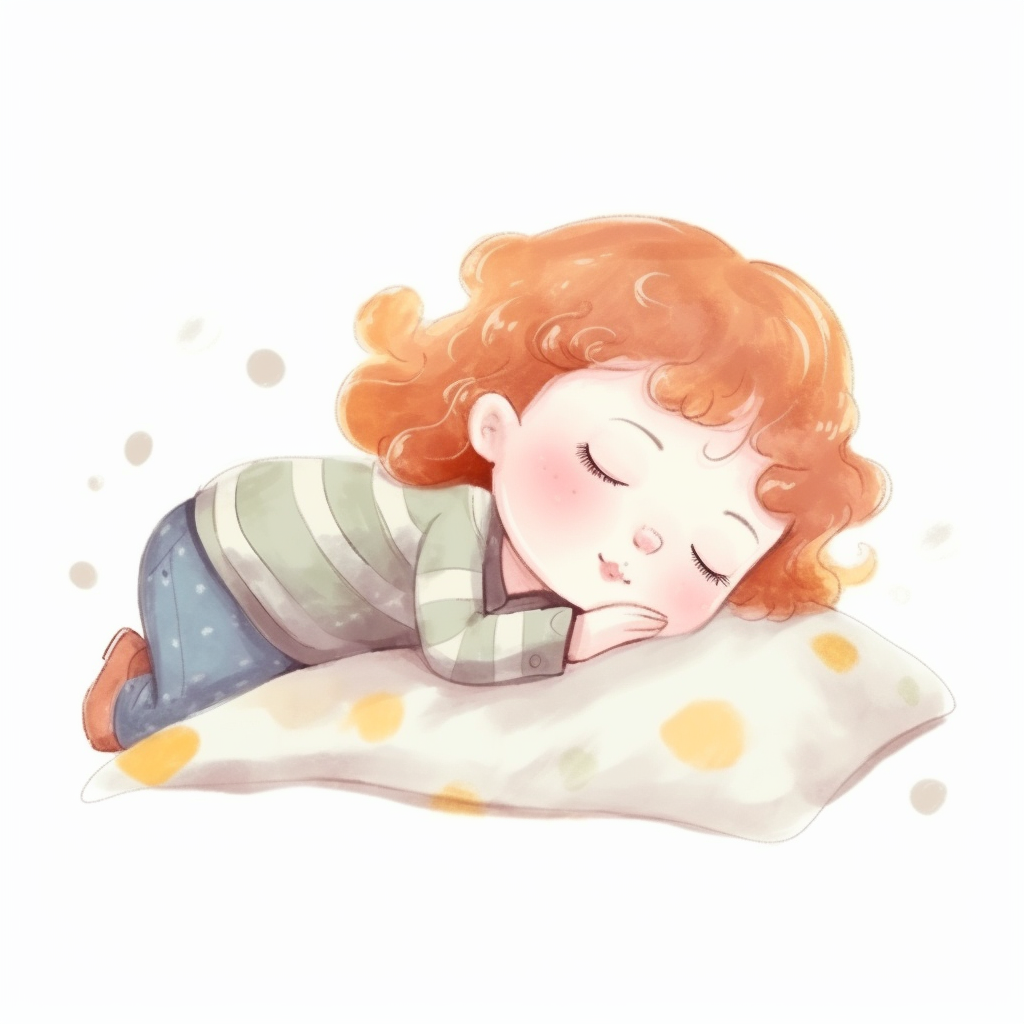 可爱小女孩趴着睡觉的温馨插画