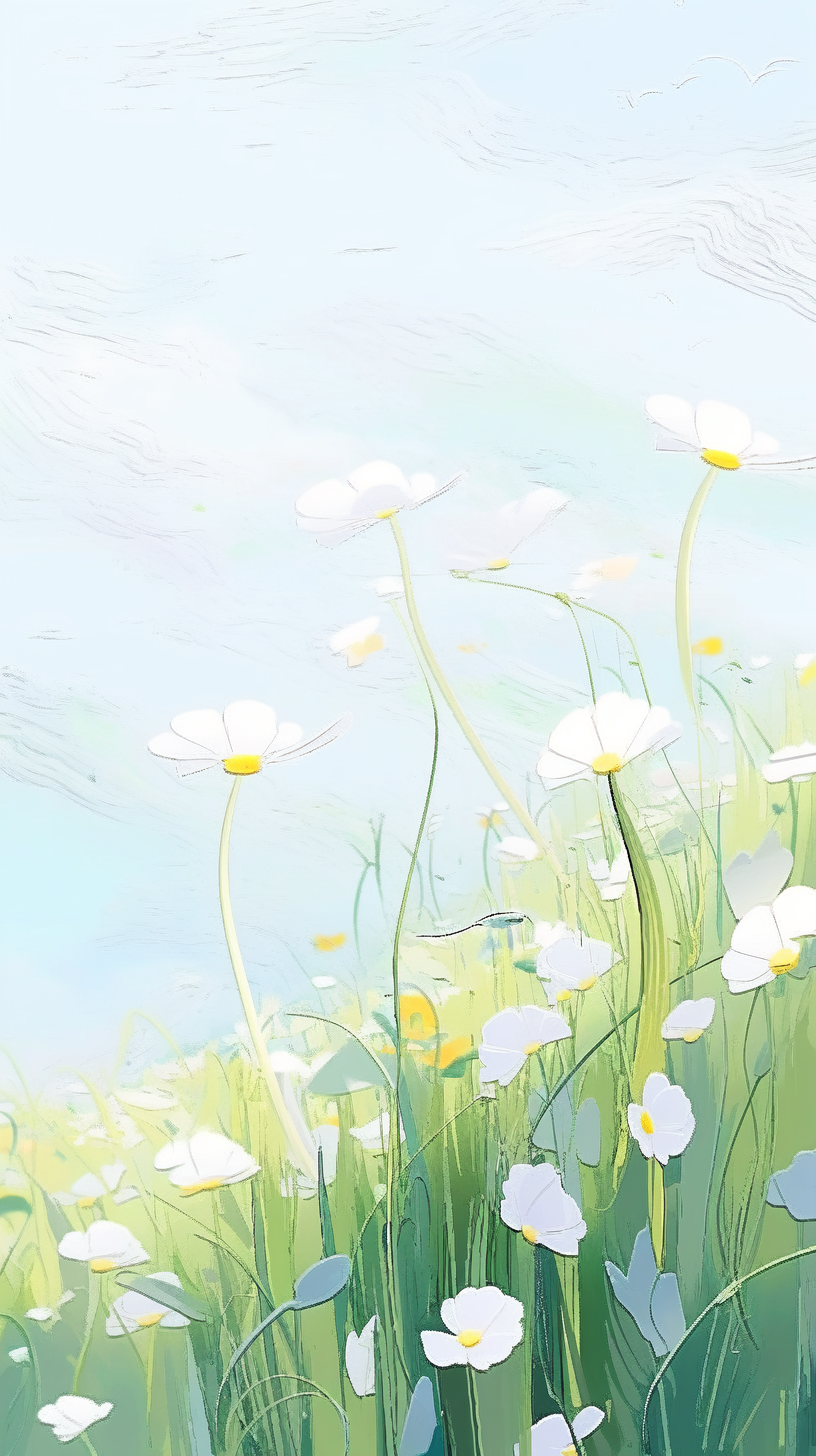 手绘白色小花草地