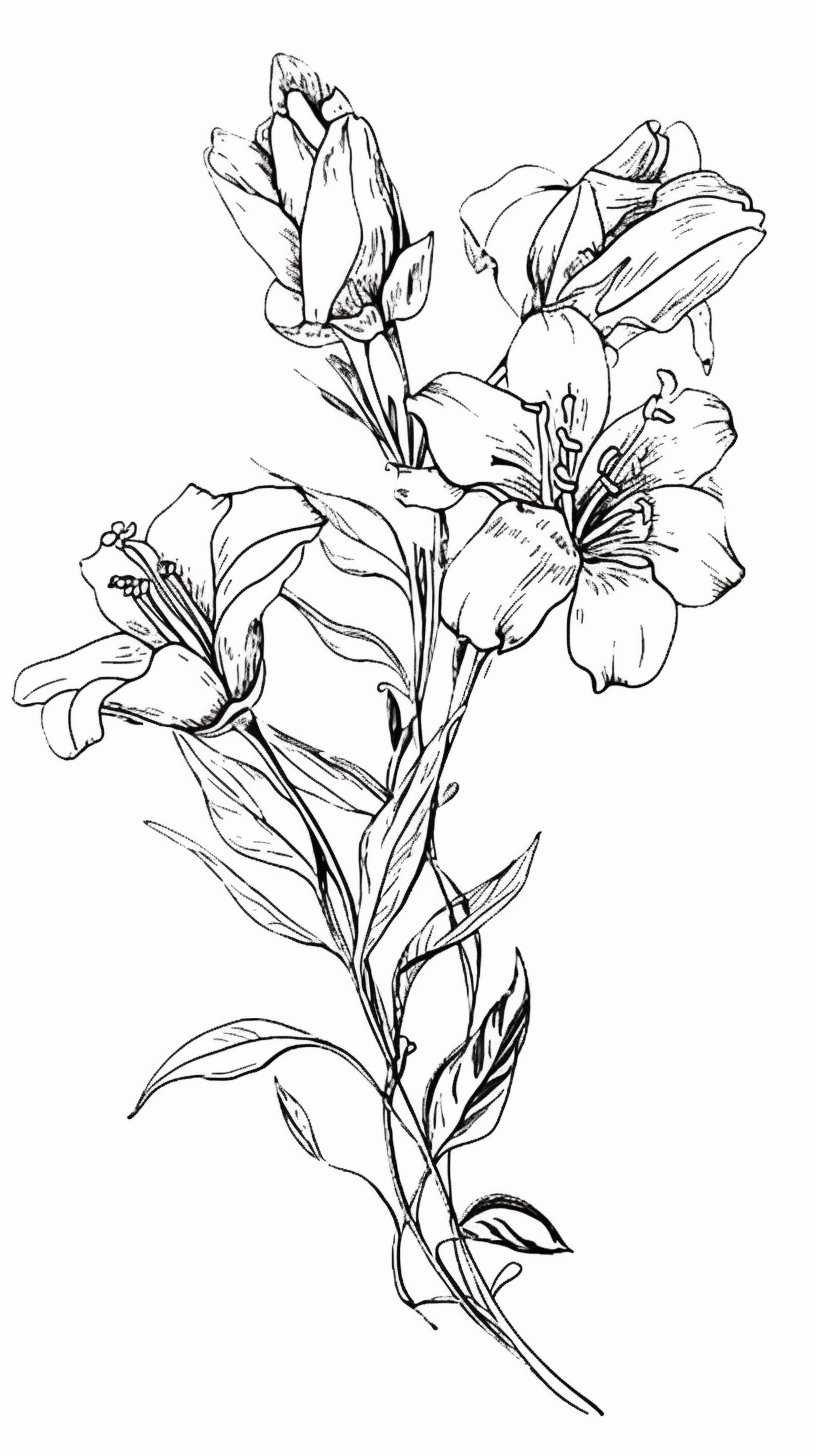手绘风格百合花线稿