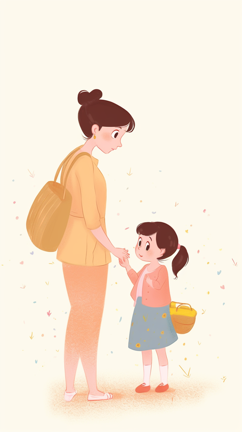 母女牵手温馨画面