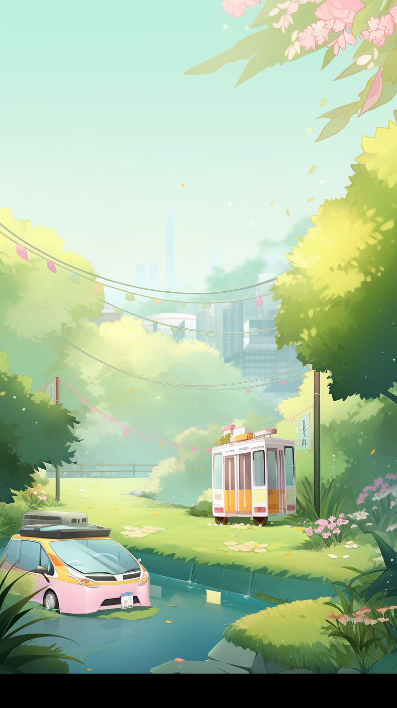 电车与汽车的户外风景