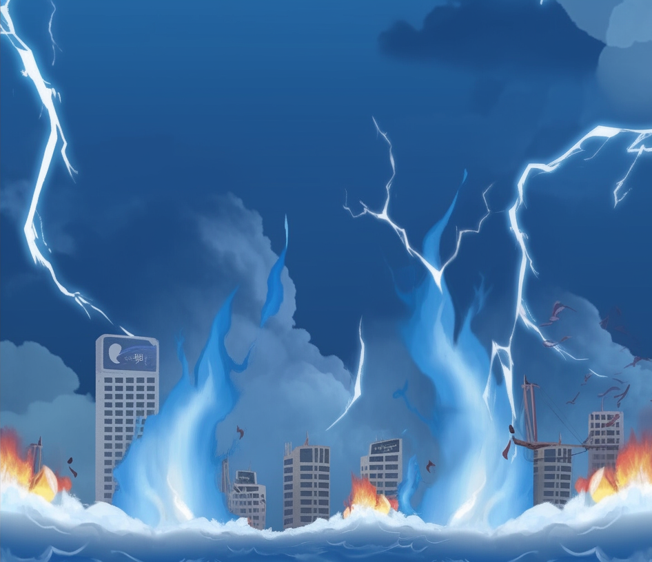 雷电火焰城市景象