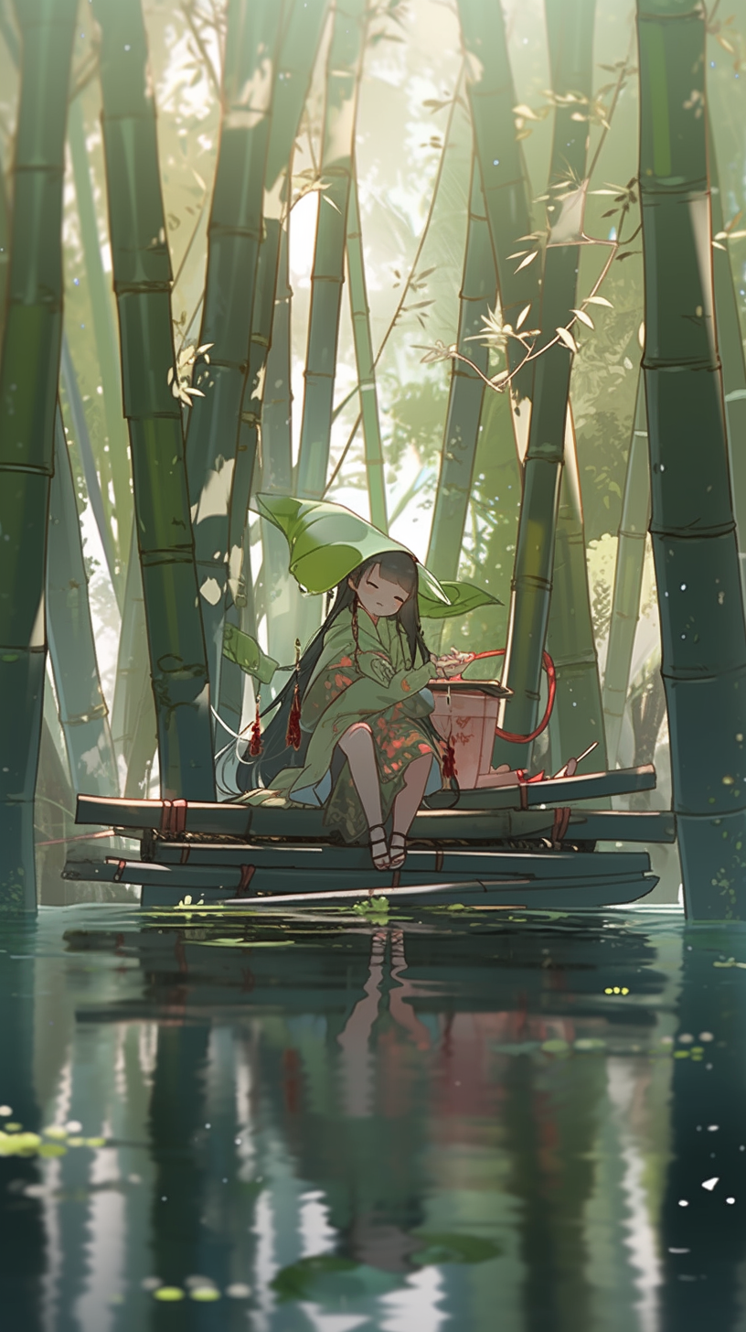 竹林中的古装女子插画