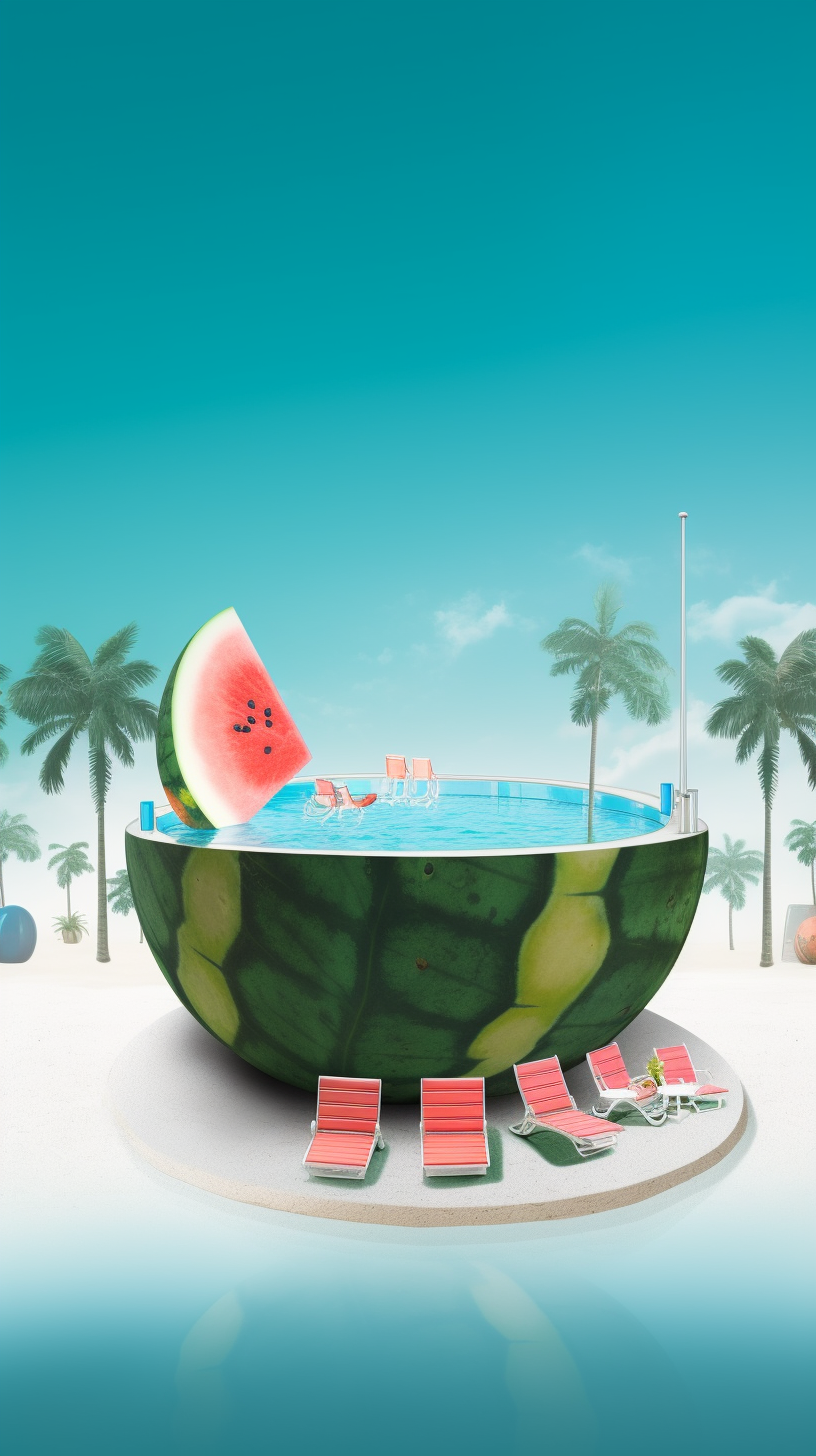 创意西瓜泳池海报