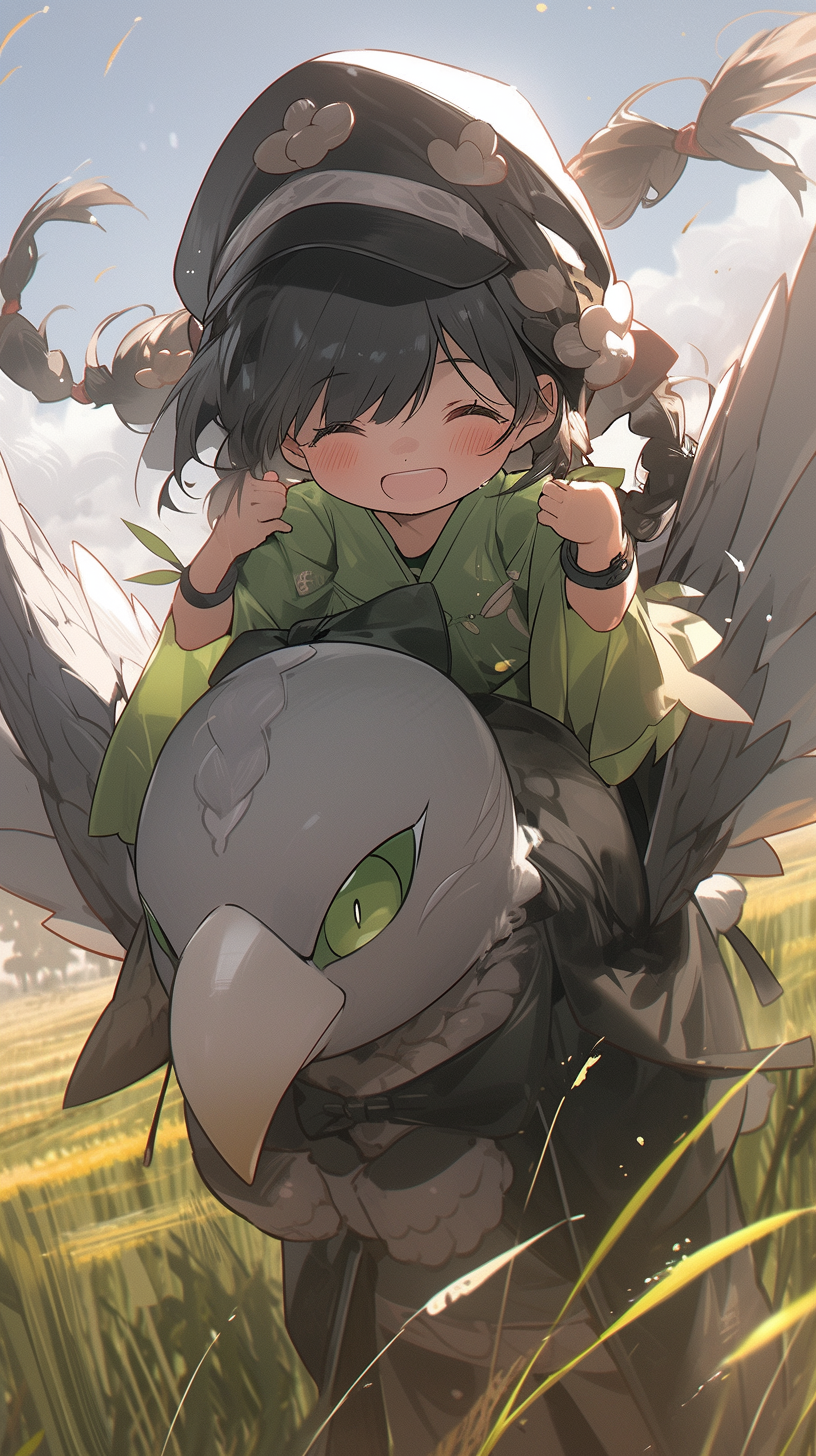 可爱女孩骑鸟形象