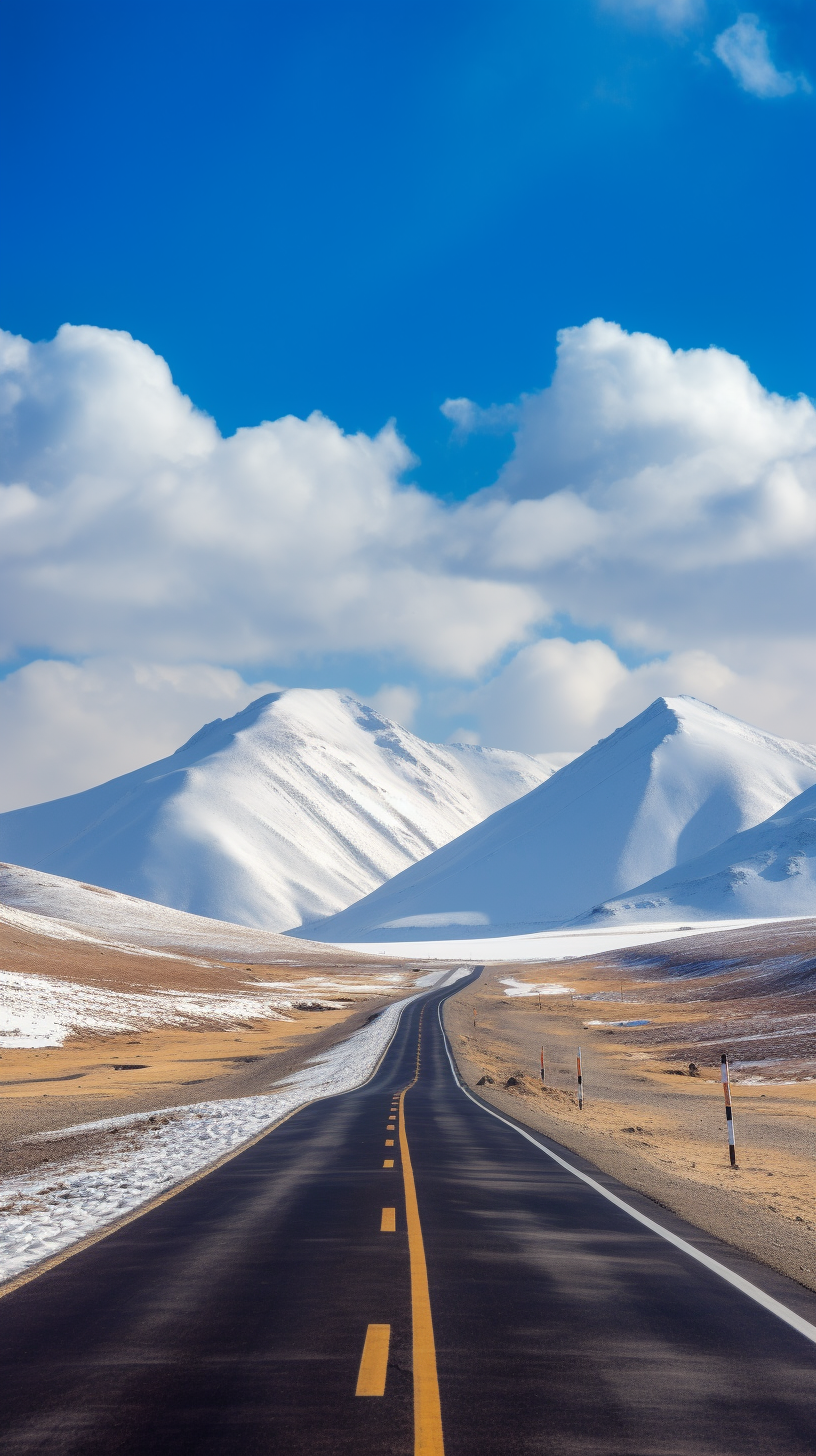 雪山下的公路美景