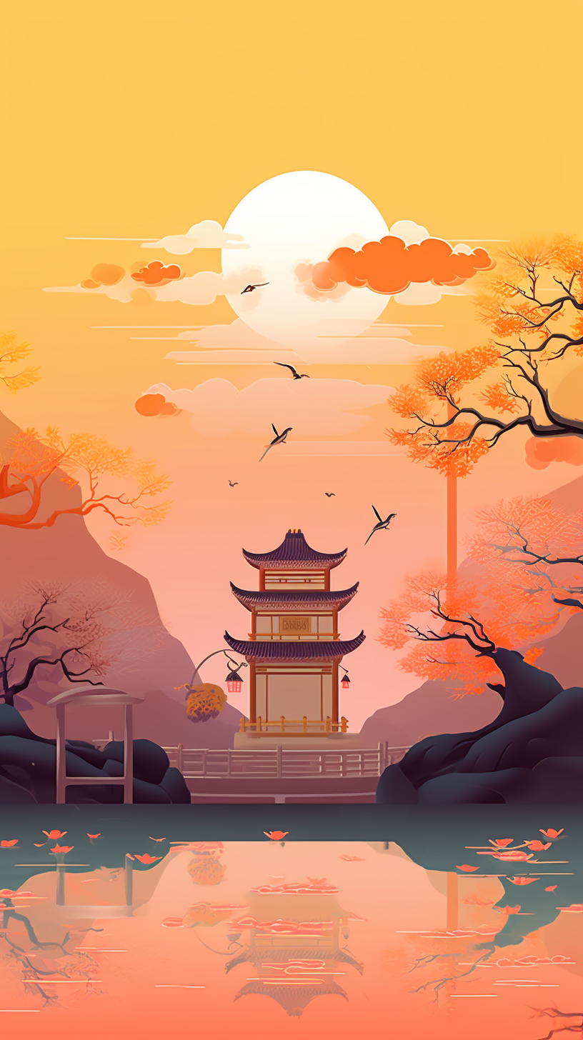 古色古香中式楼阁风景图