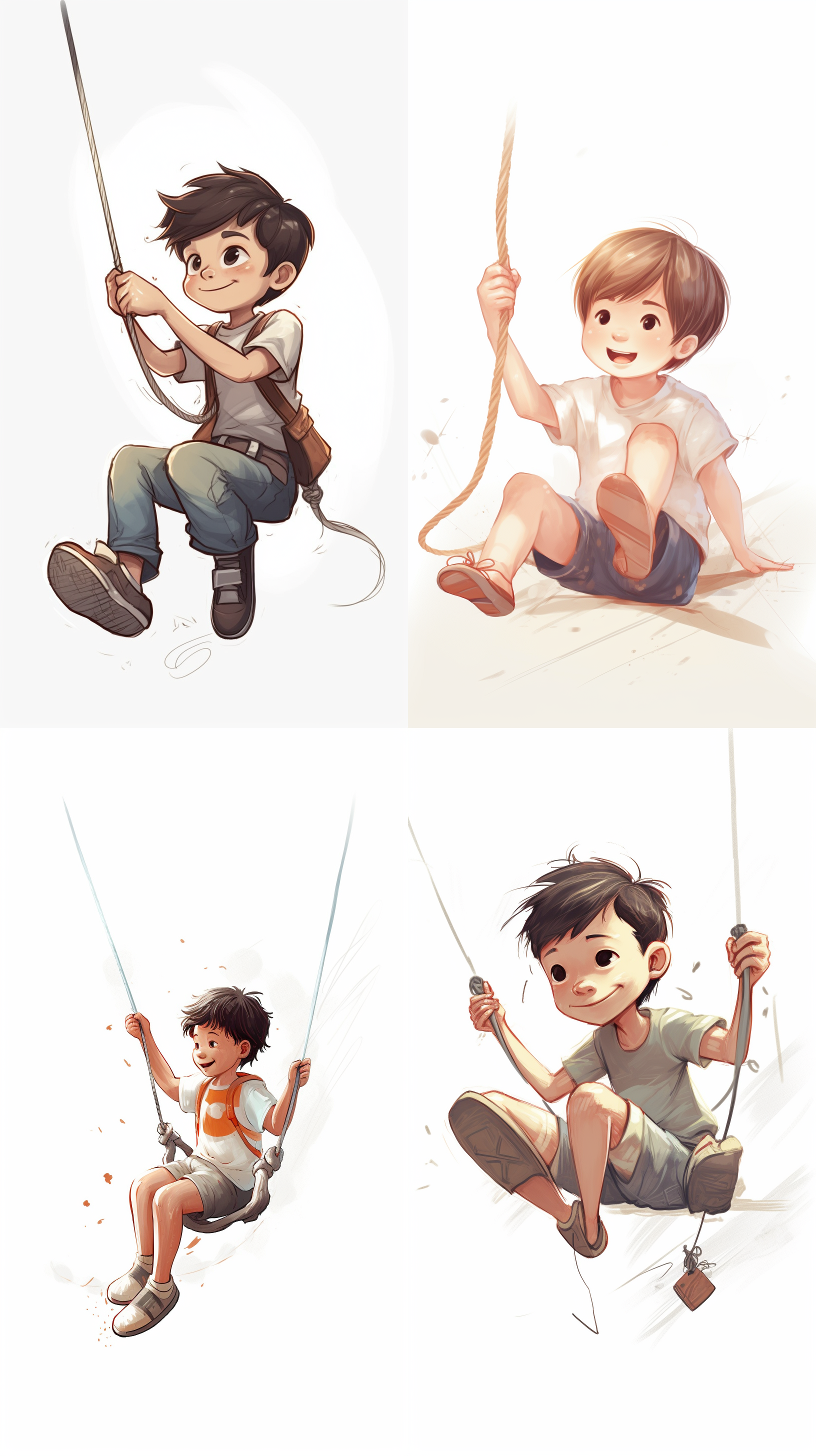 可爱男孩荡秋千插画