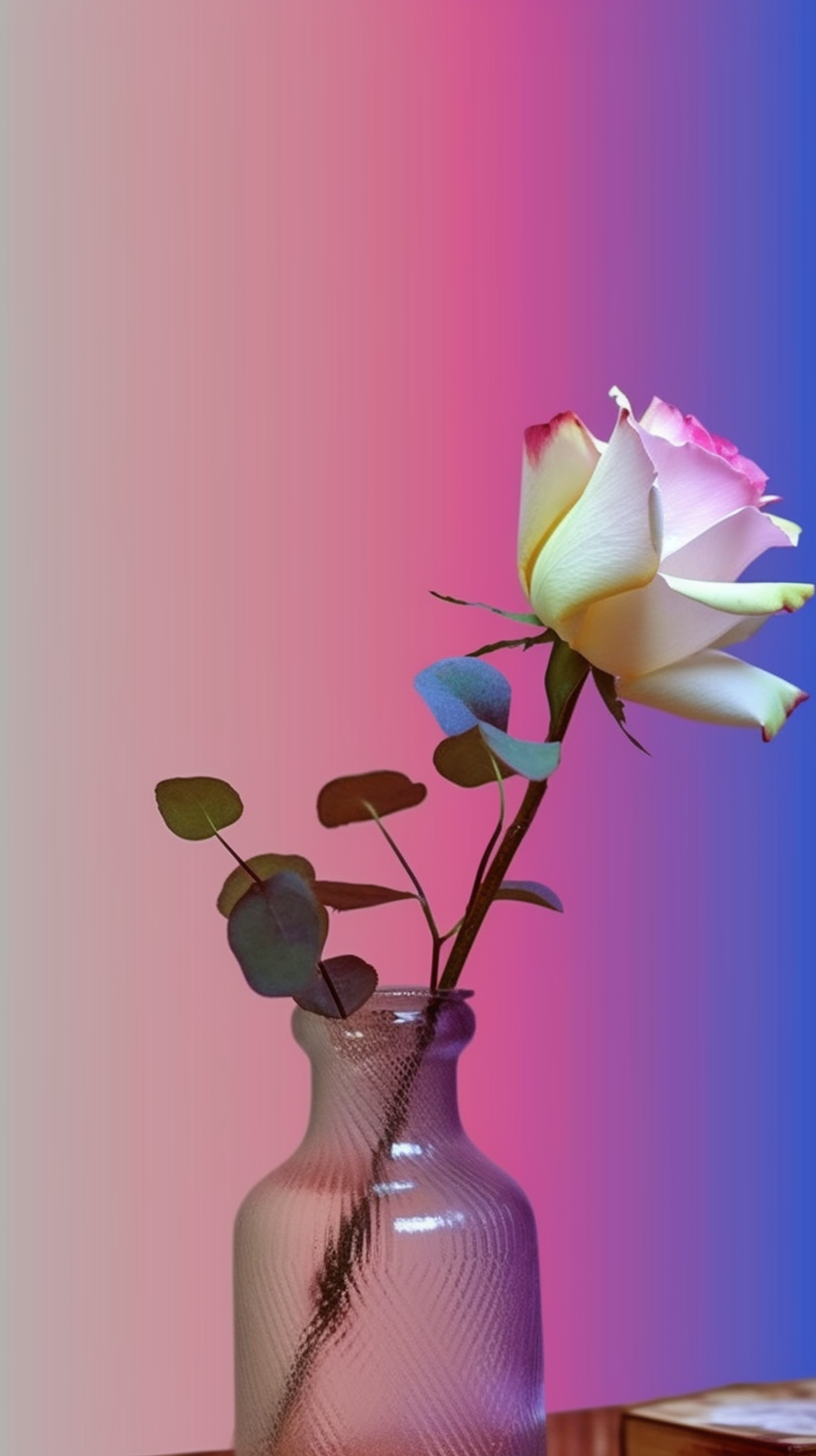 精美渐变背景下的花瓶插鲜花
