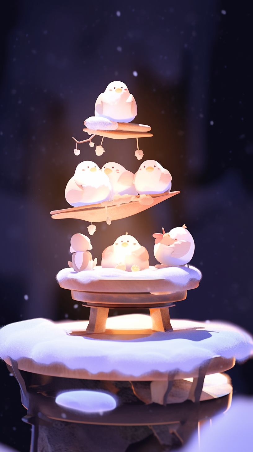可爱萌趣的雪中小鸡摆件
