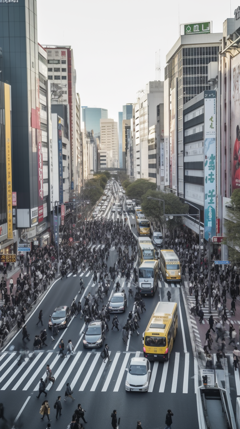 繁华都市街道上的人来车往景象