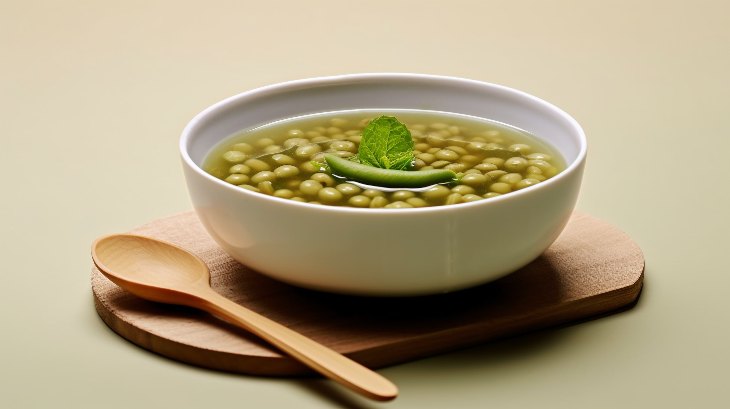 清新白碗盛豌豆汤