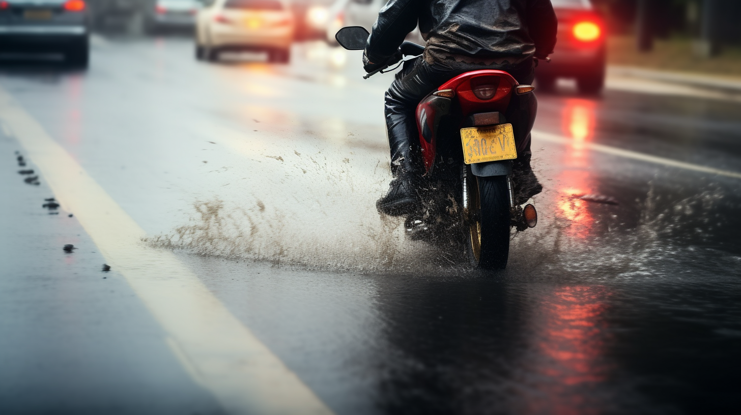 雨中骑行的摩托车