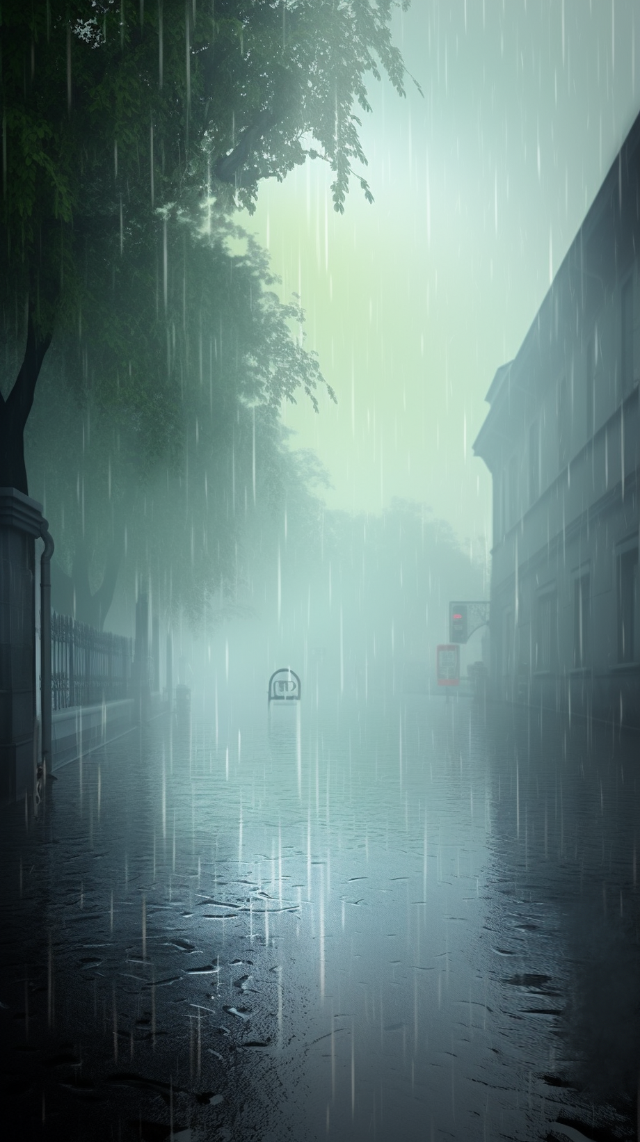 雨中街道电脑壁纸