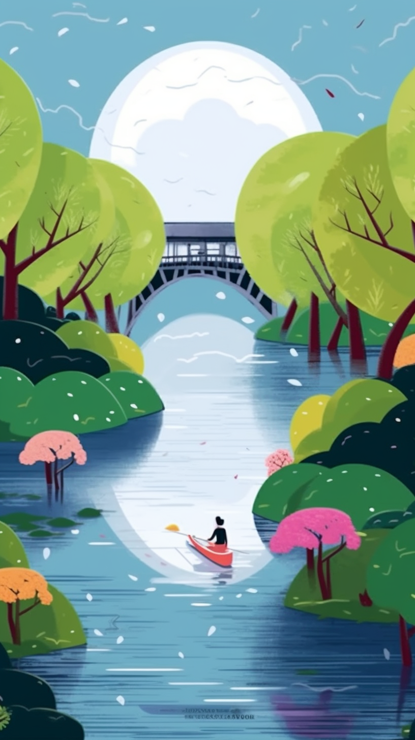 泛舟江河插画