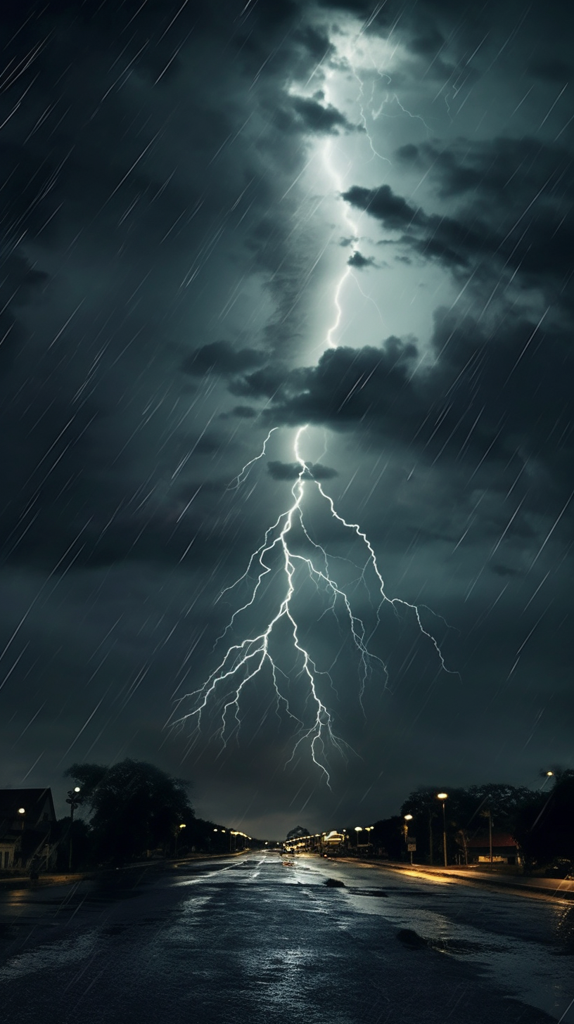 闪电划破雨夜天空