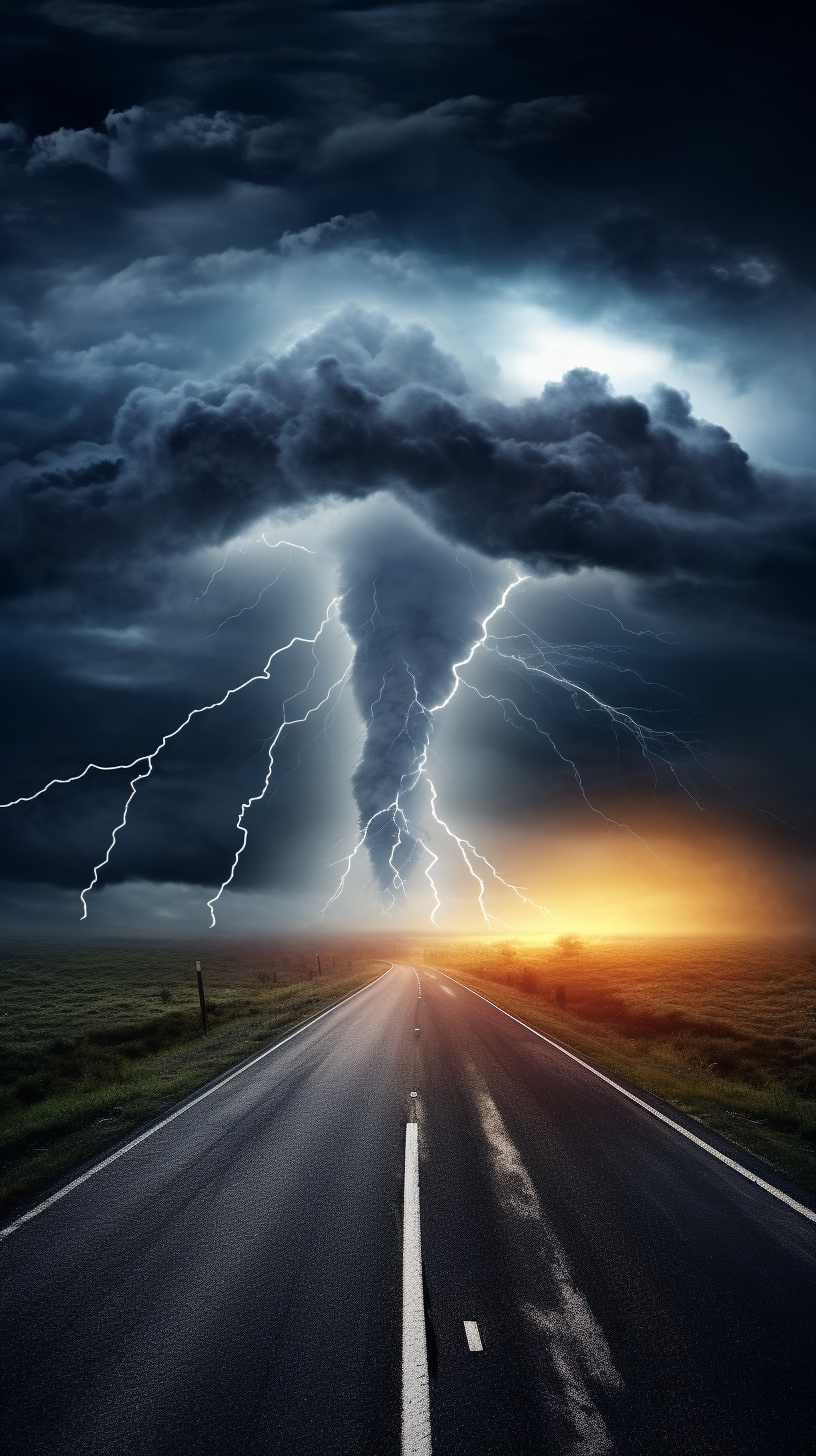 震撼雷电风暴下的公路