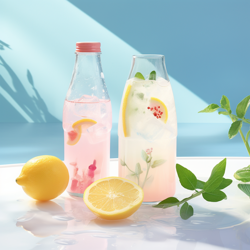两瓶饮品柠檬汽水