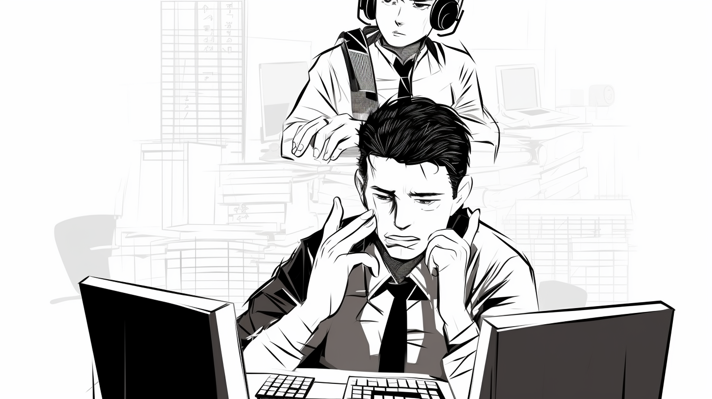 办公室商务人士面对电脑疲惫工作场景
