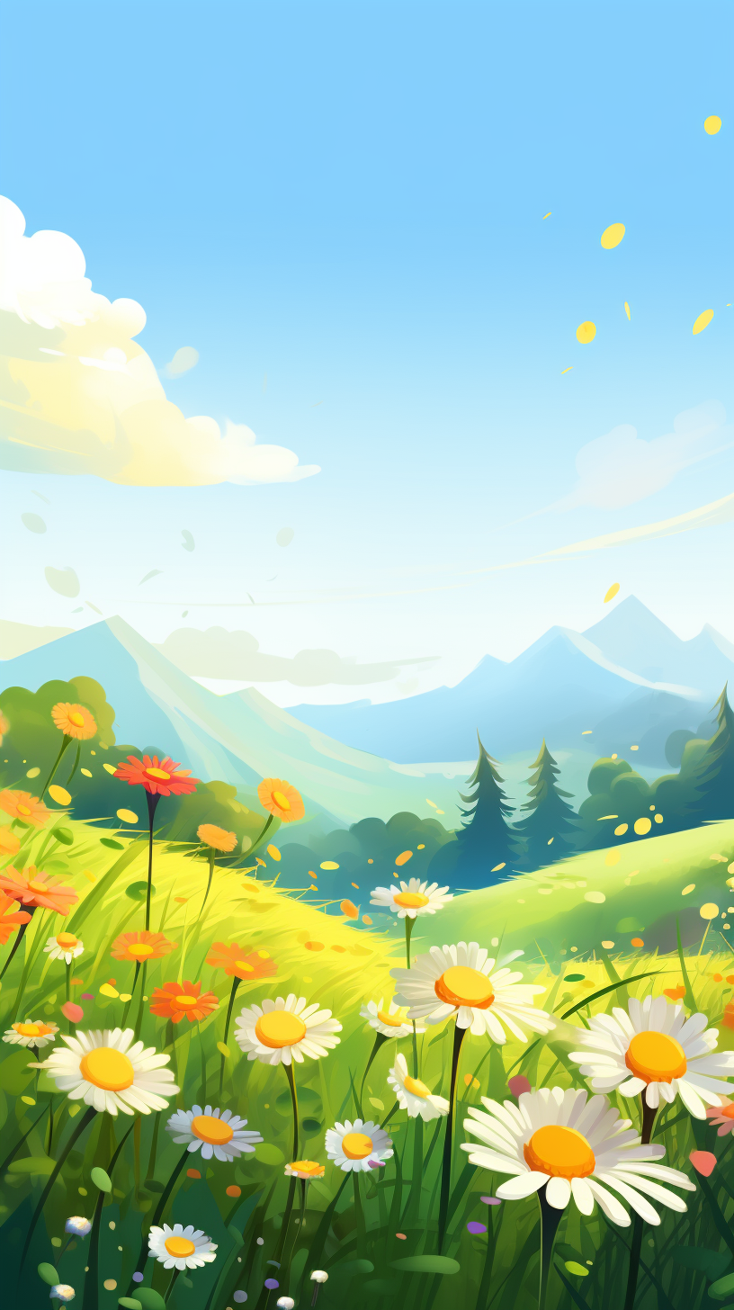清新草地鲜花风景插画