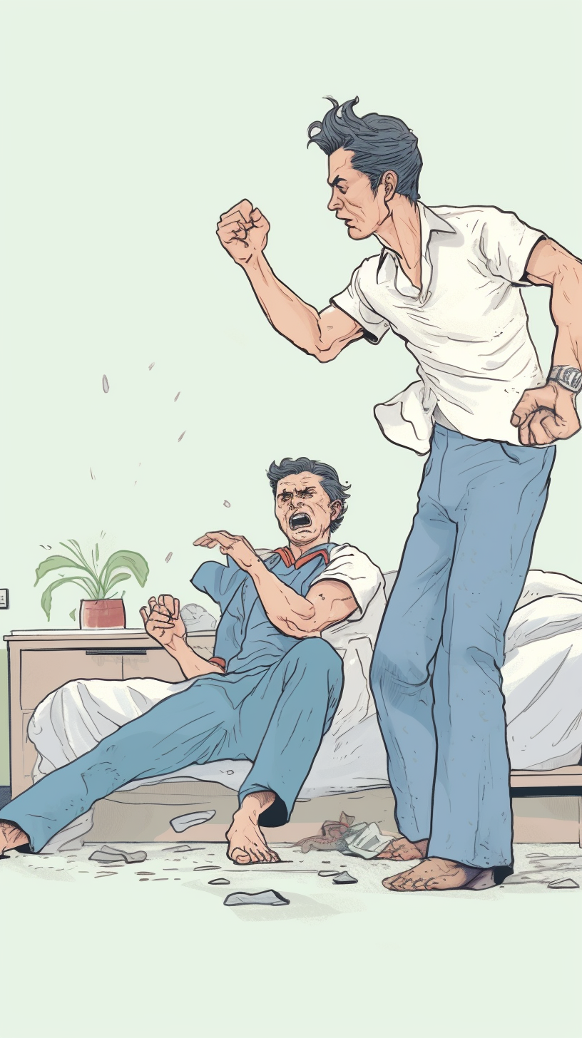 两人激烈冲突的漫画卡通