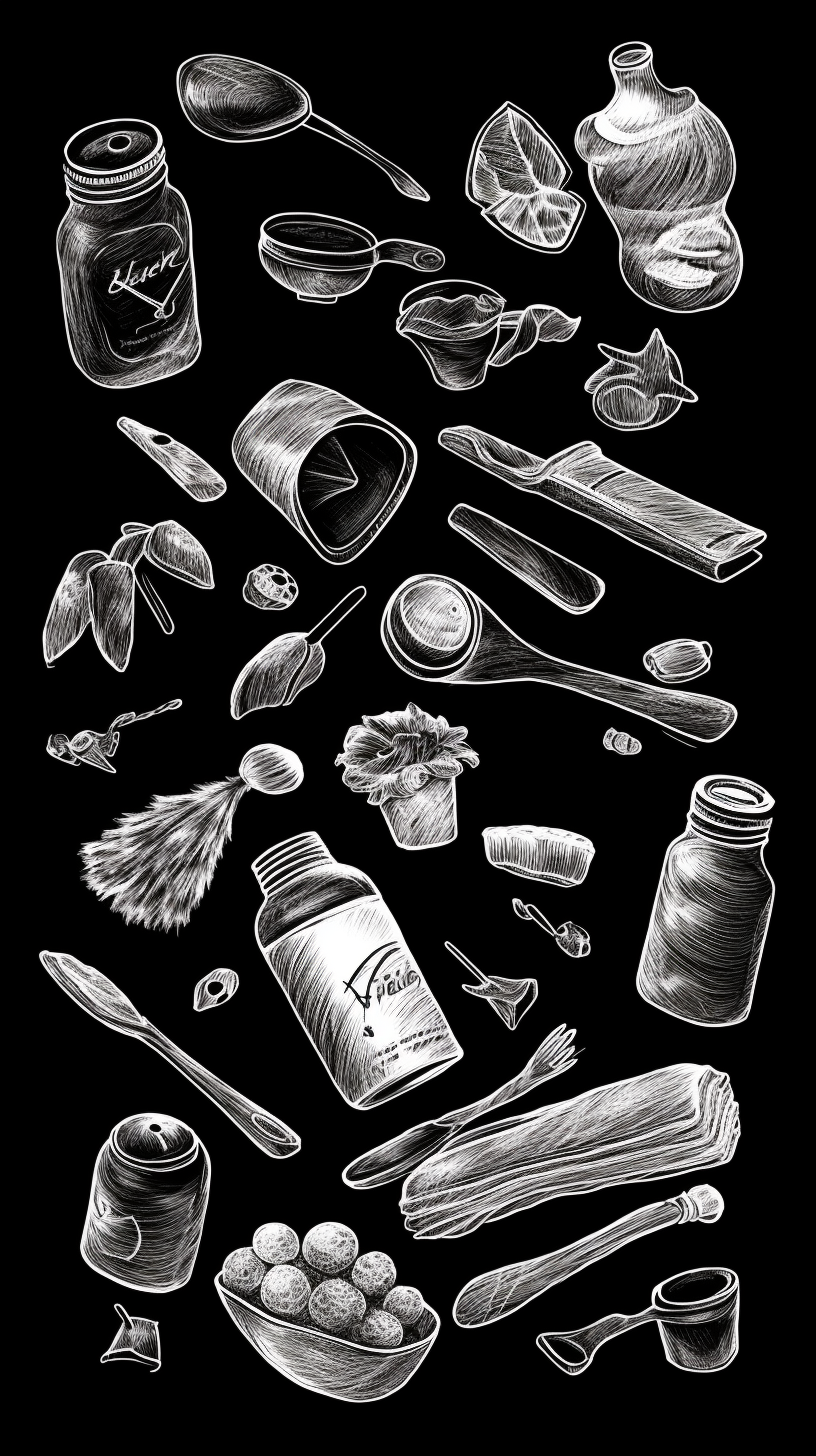 黑白手绘餐具厨具插画素材