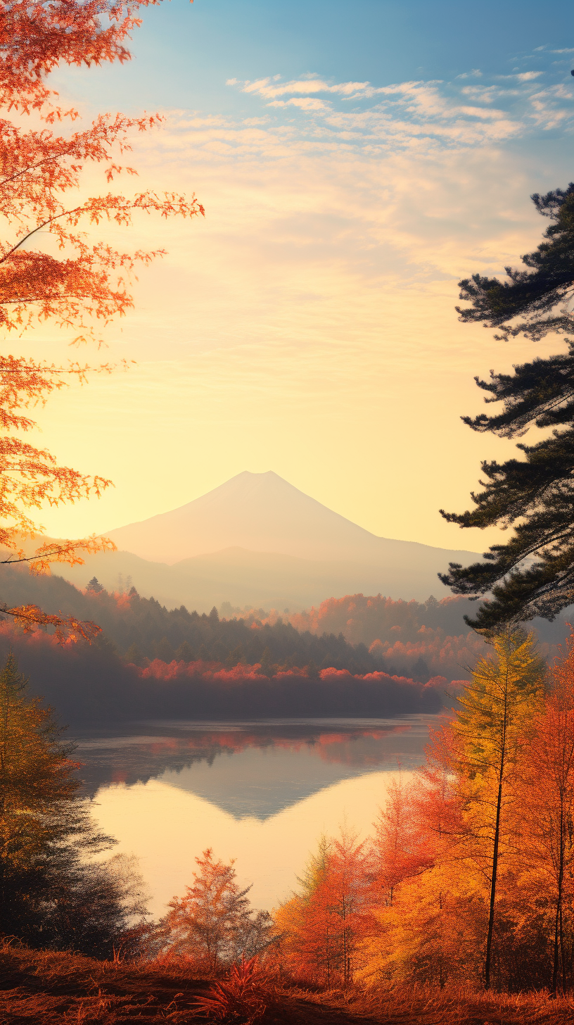 秋日湖泊山林美景