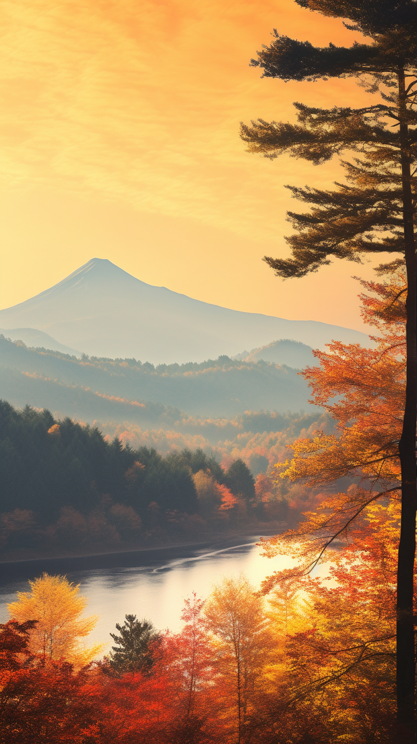 秋日山林湖泊美景