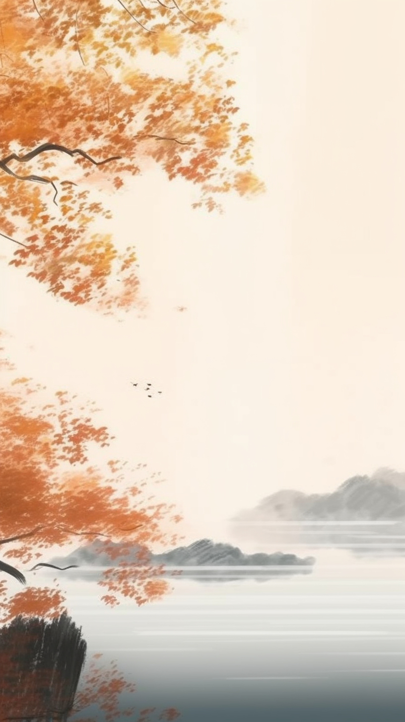 橙黄树叶湖泊景