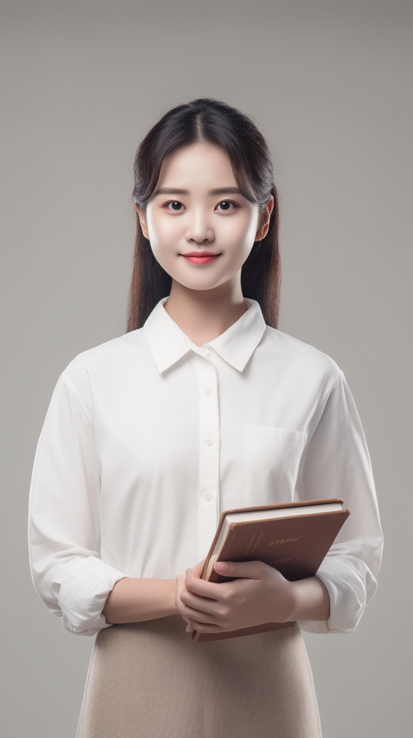 白衣女子手持书本展现知性美