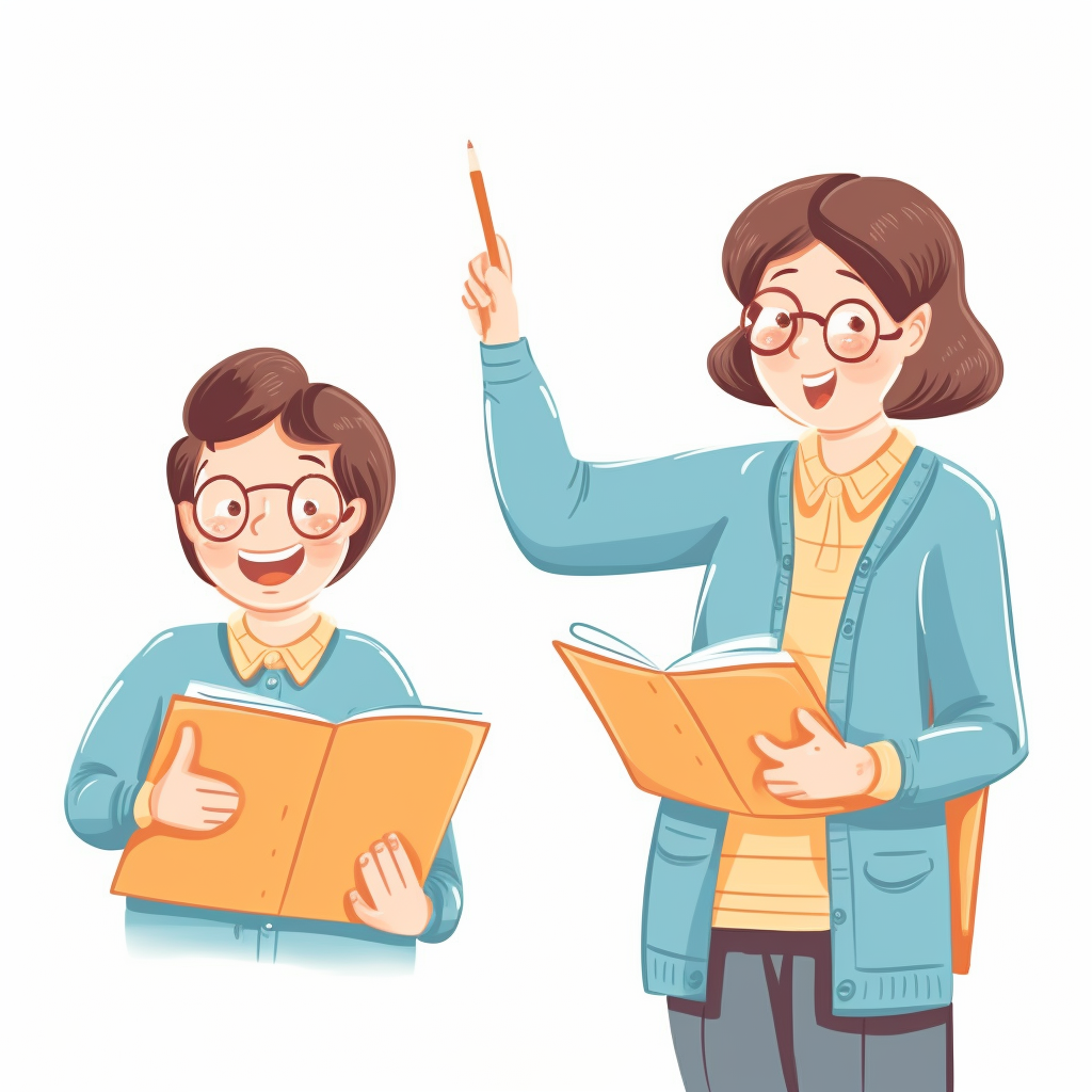 女教师手持铅笔指导学生阅读温馨画面