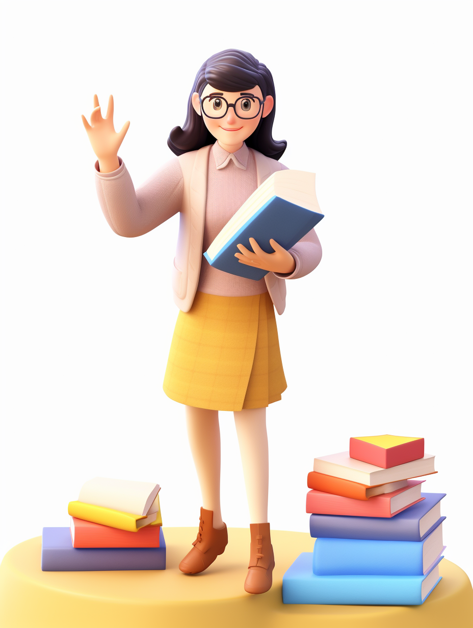 可爱女教师手持书本形象的3D教学宣传图