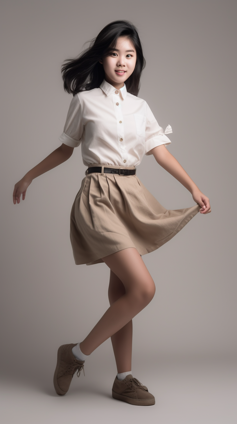 身穿简约服饰的女生展现青春活力