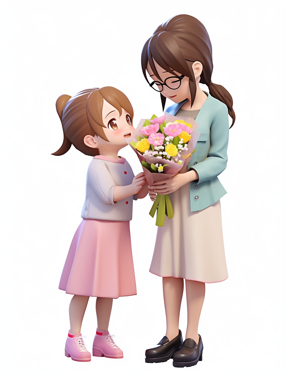 小女孩送花给女士 温馨母亲节宣传图