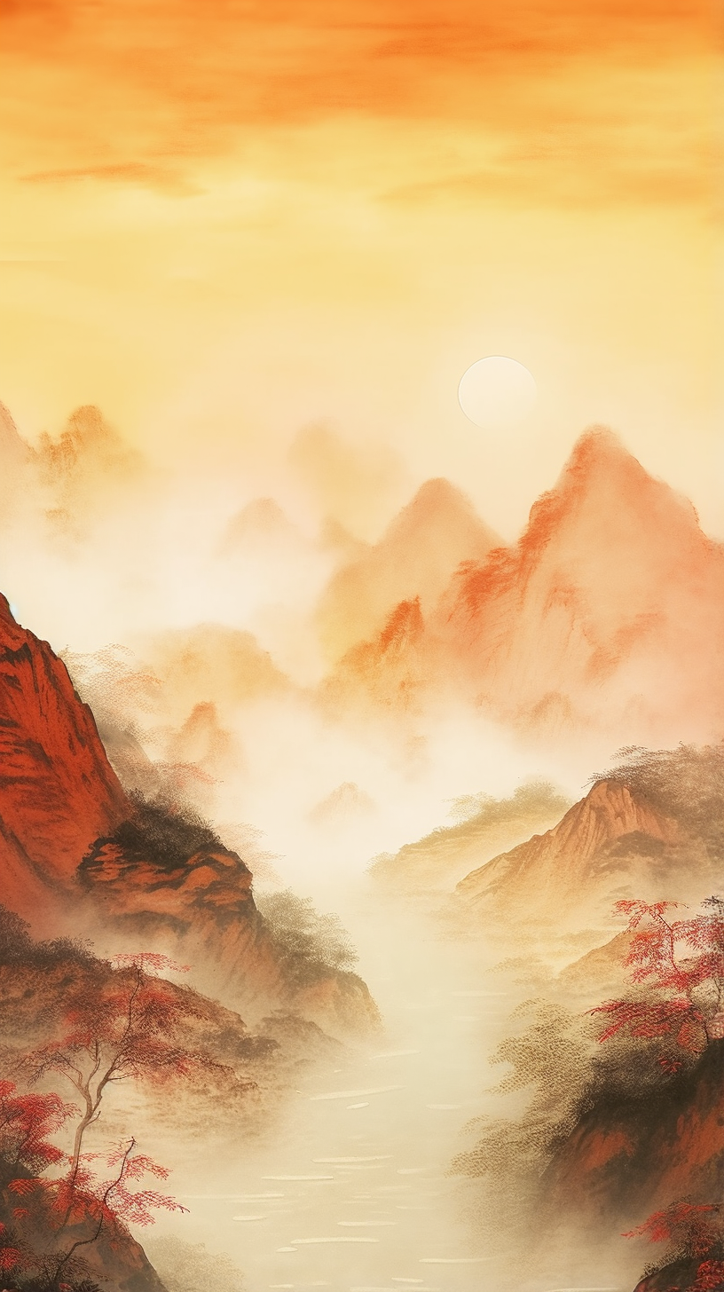 壮丽山河图尽显水墨风采的电脑壁纸