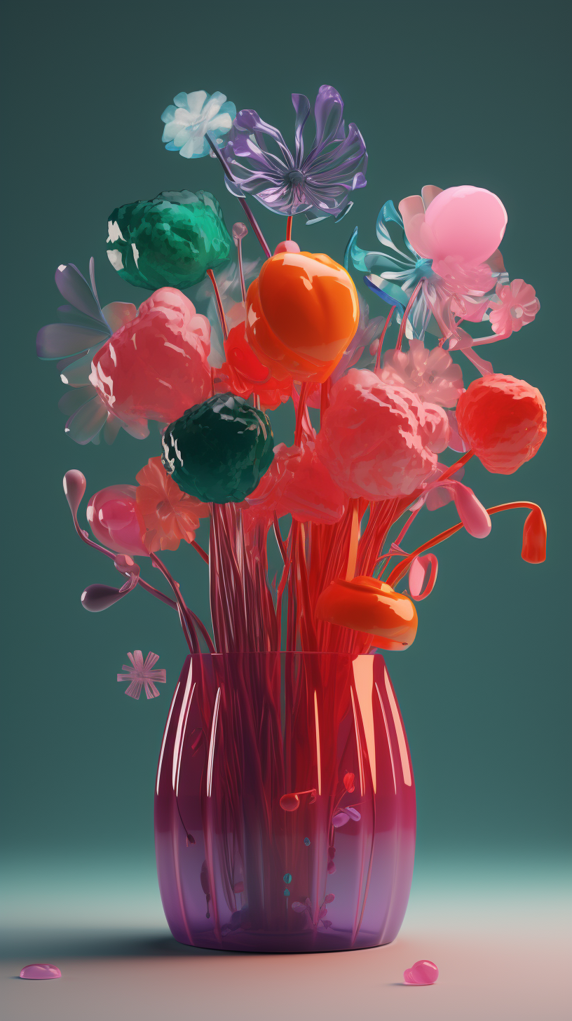 色彩鲜艳的创意3D花瓶鲜花图电脑壁纸素材