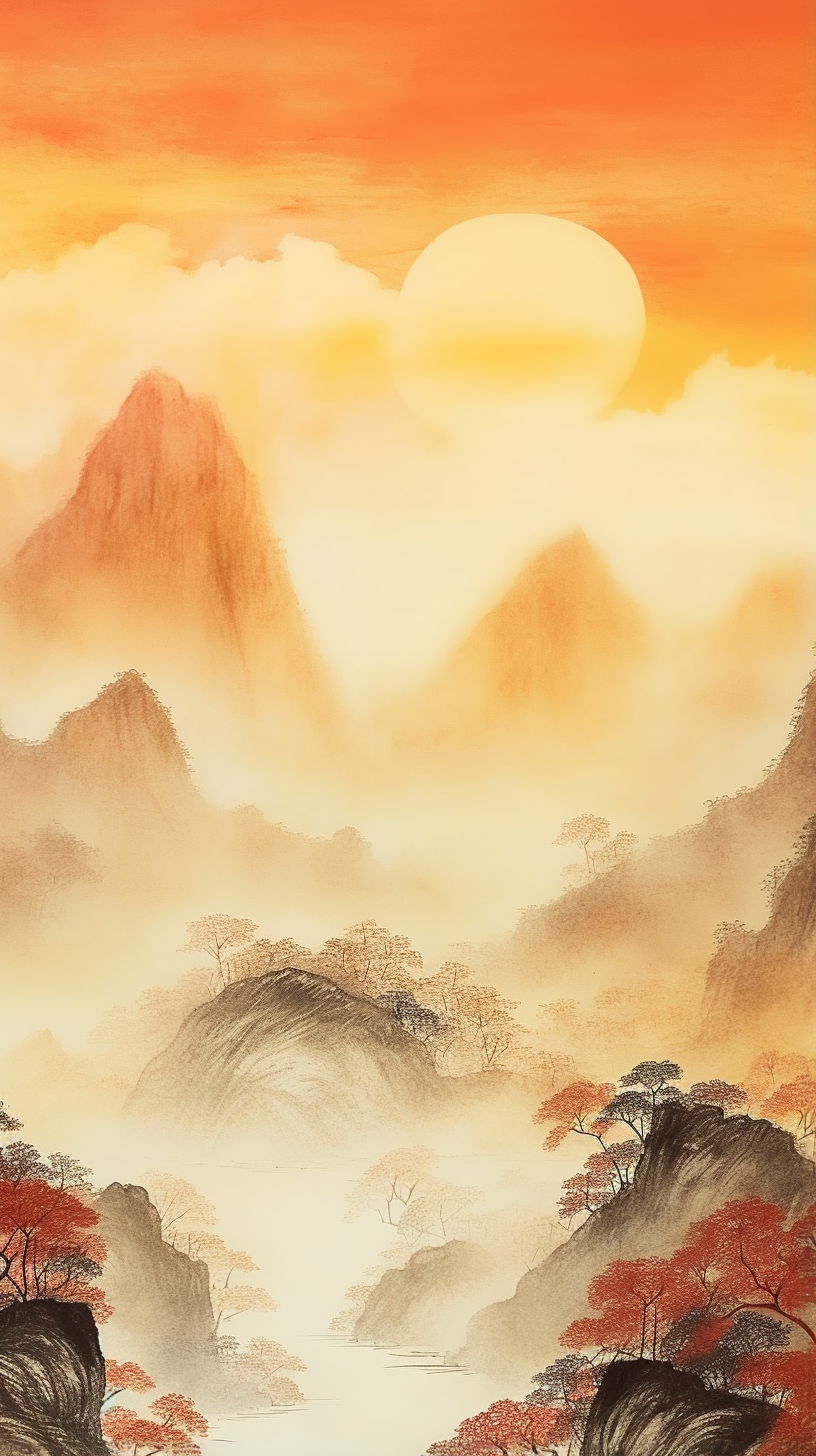 壮丽山脉水墨图手机电脑壁纸素材