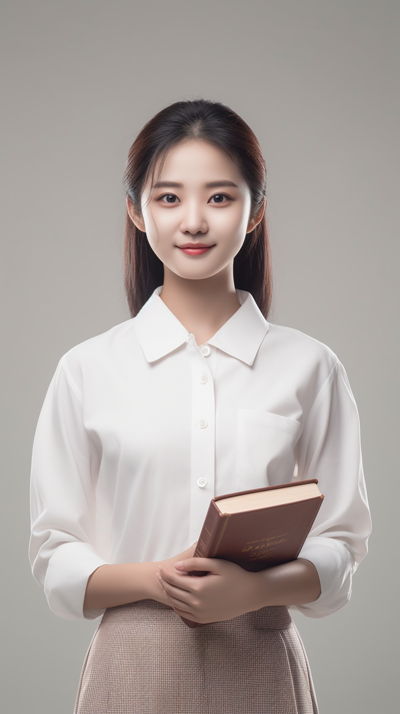 身着白衬衫手持书本优雅教师形象照