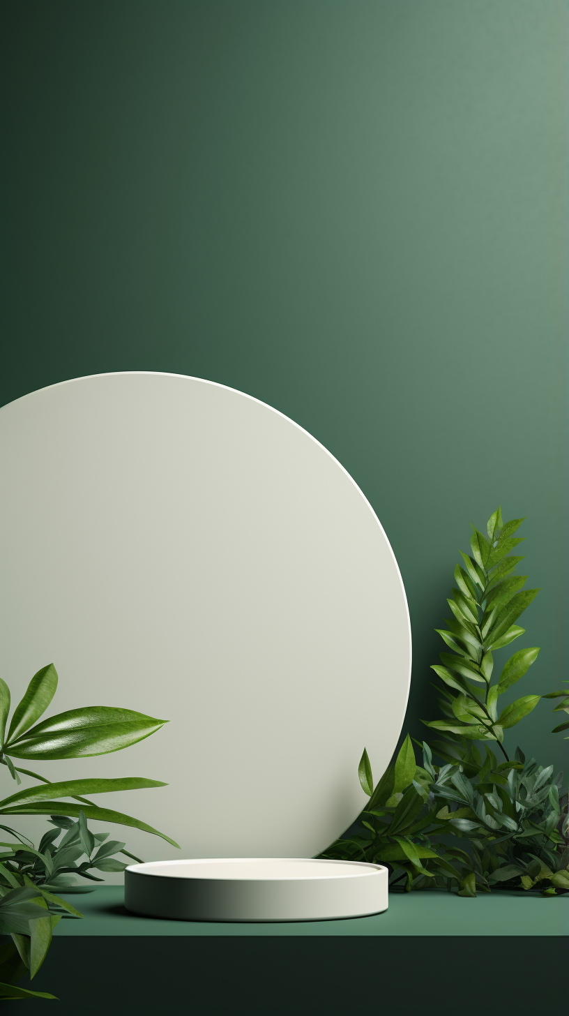 绿植环绕的简约圆形展示台背景图