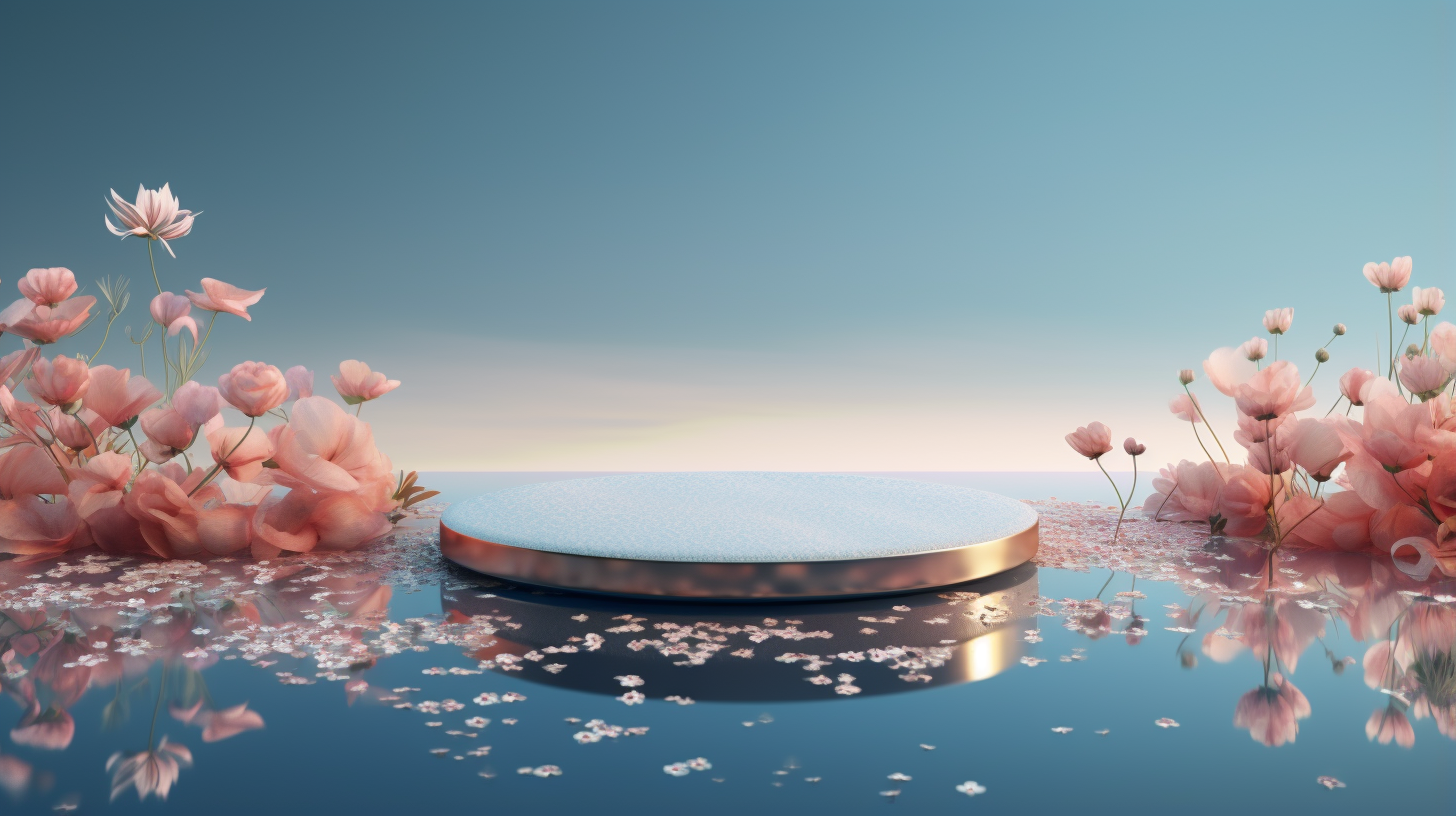 粉色鲜花环绕的圆形平台唯美3D背景图