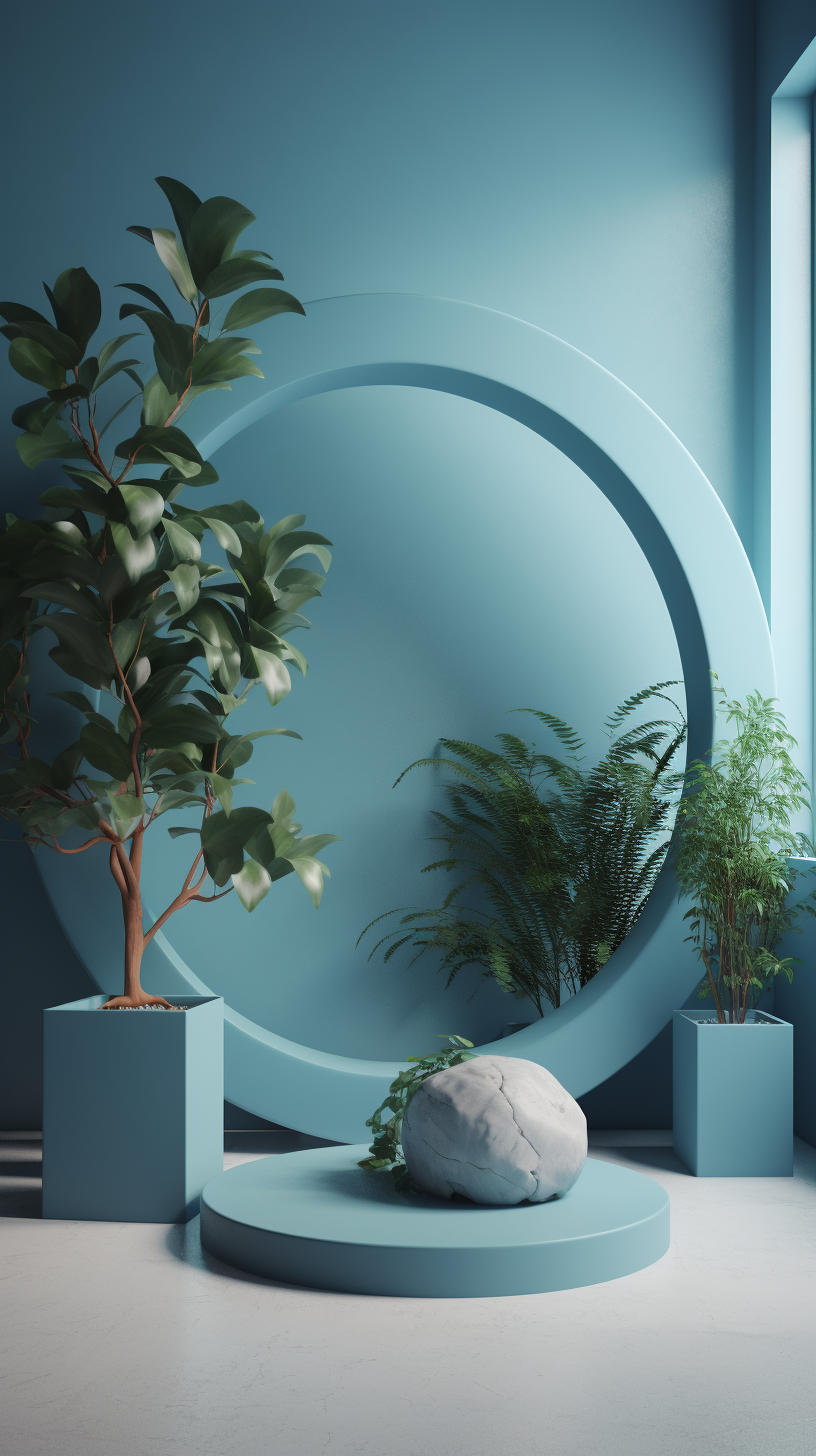 清新绿植搭配简约造型的几何背景图