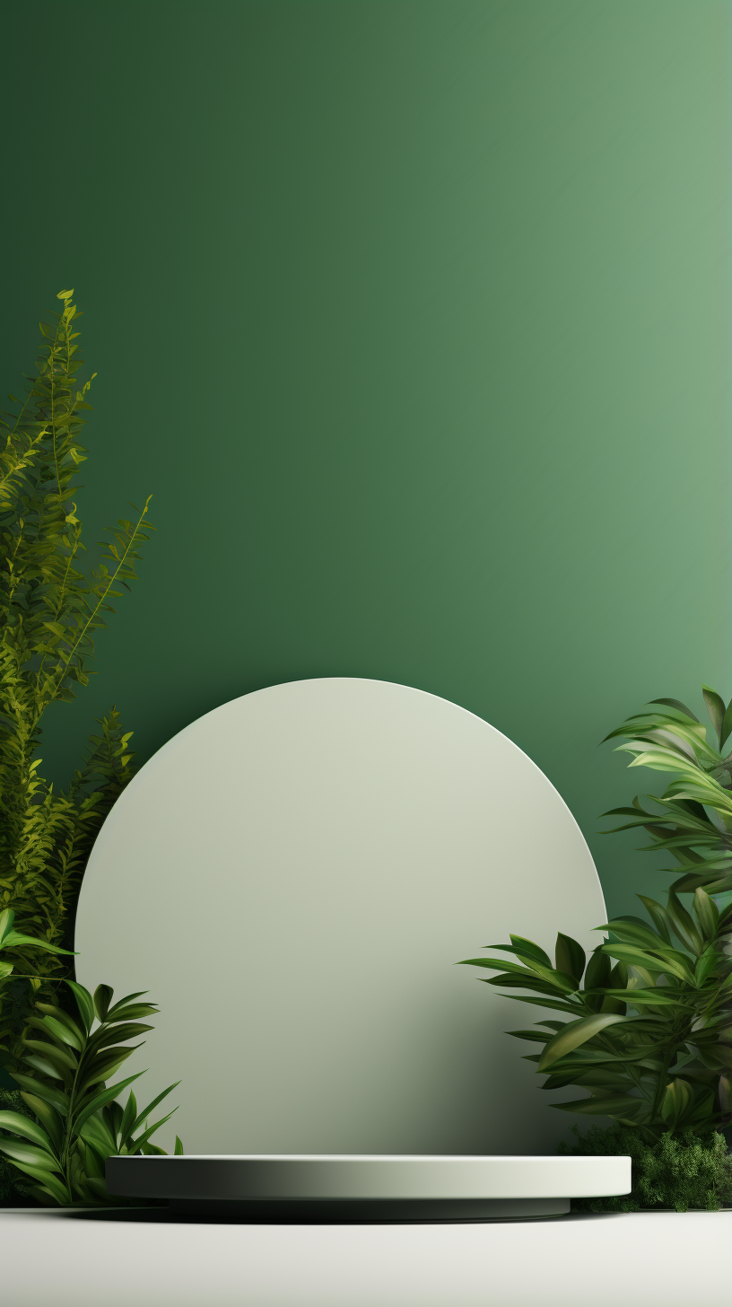 清新绿植环绕的圆形展示台背景素材